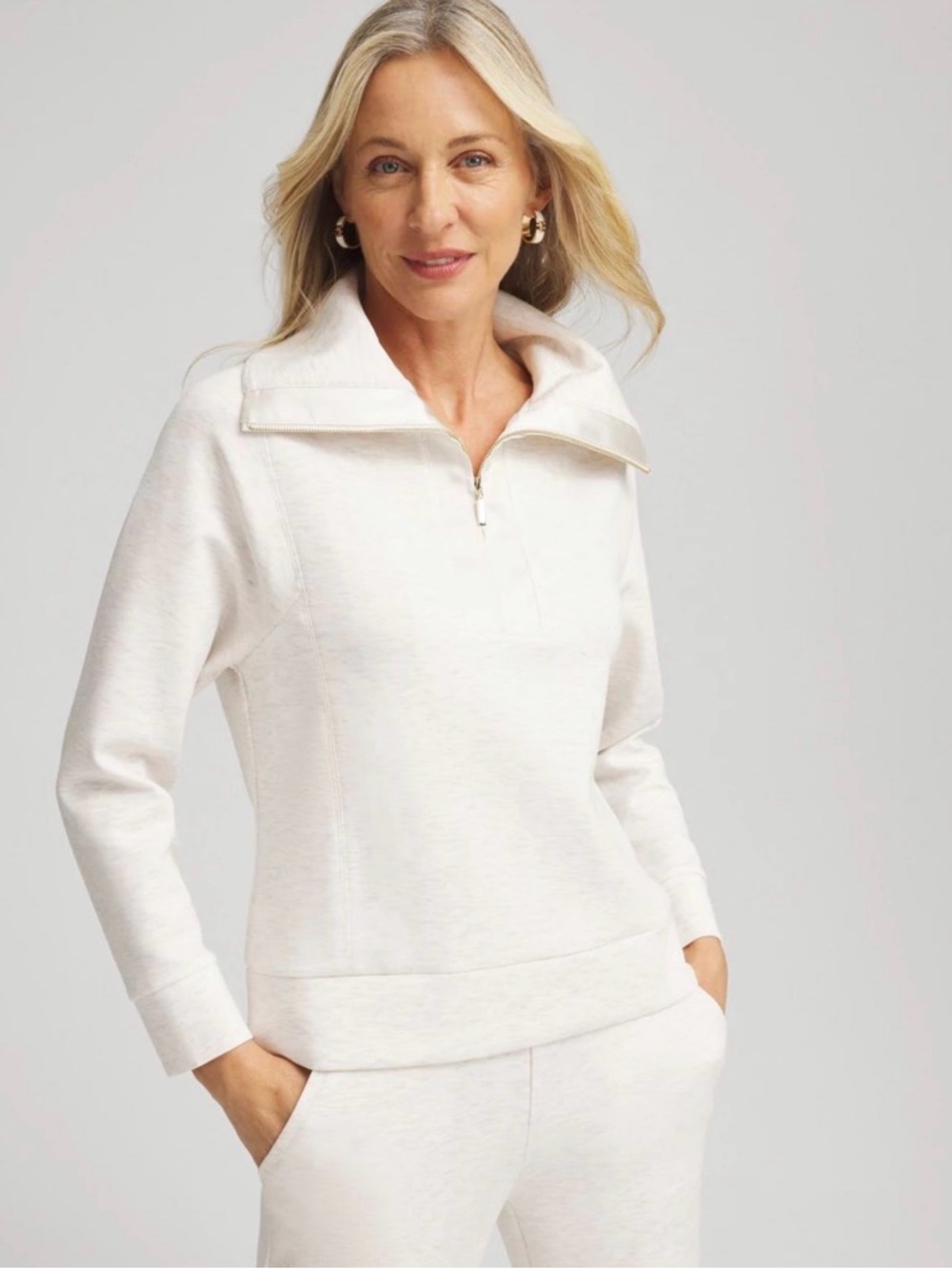 Zenergy® Heathered Scuba Satin Trim Sweatshirt + Sweatpants Set